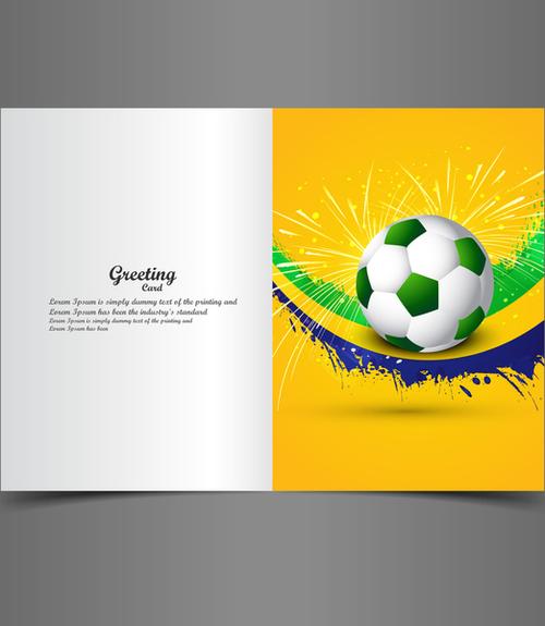 美丽的巴西色彩概念波浪彩色足球贺卡演示向量说明