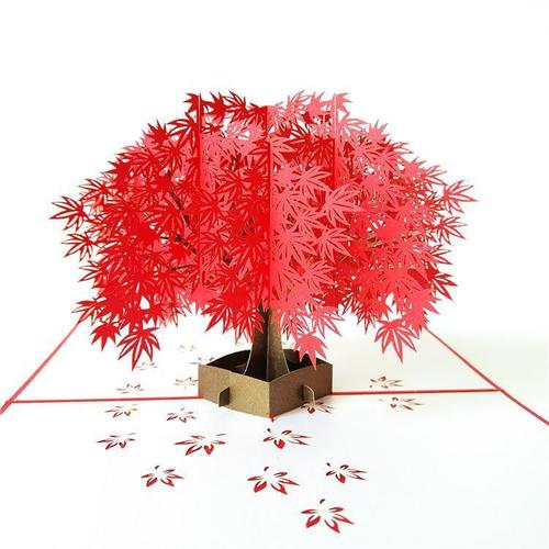 松树创意立体新年贺卡送老师 送朋友手工diy纸雕特别礼物可定制 松树