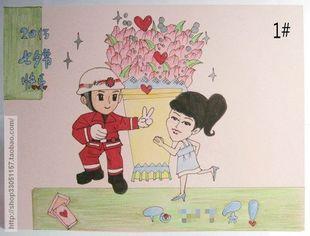 611-1458头像消防员周年原创手绘爱情情人节七夕节纪念日贺卡