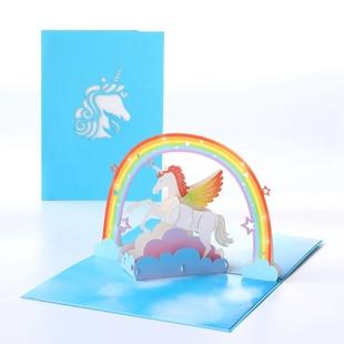 ins生日礼物贺卡韩国创意3d立体手工独角兽送儿童小卡片商务定制