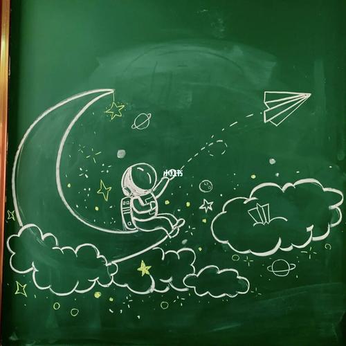 黑板报04太空宇航员黑板报宇航员简笔画粉笔画