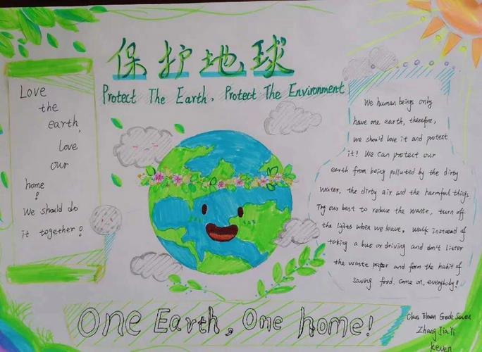 人人有责周至二曲中学学生英语手抄报展示保护环境珍爱地球英文手抄报