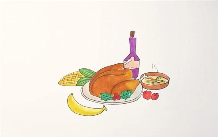 晚餐的简笔画彩色图片
