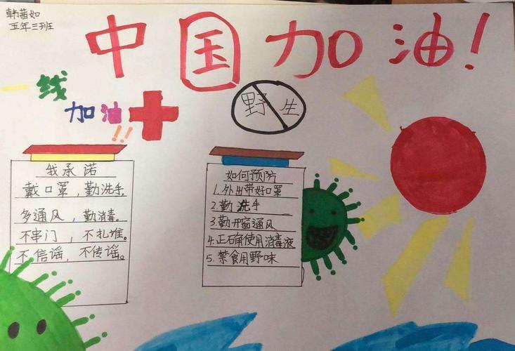 抗疫情手抄报孩子们拿起画笔制作手抄报为中国加油为武汉助力画笔传情