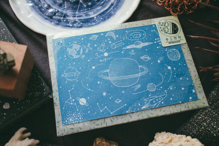 荒石公园|原创手绘手工丝网印刷版画宇宙星空星座卡片贺卡明信片