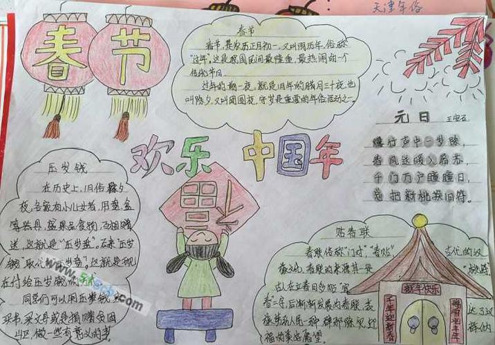 春节手抄报中国结中国年的手抄报欢乐中国年手抄报图片大全一年级的手