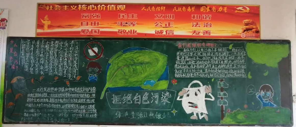 禁用塑料制品倡导绿色生活万宁中学6月份主题黑板报评比