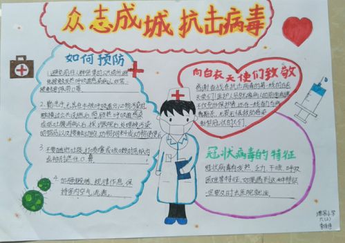 同学们用手抄报记下了预防新型冠状病毒的方法用漫画赞扬了白衣天使