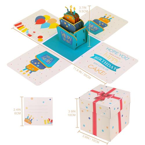 厂家创意设计快乐生日聚会3d蛋糕邀请贺卡爆炸礼盒可