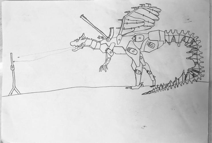 机器恐龙简笔画铅笔画图片