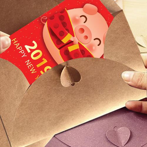 猪年贺卡 中国风创意对折商务员工公司感谢新年卡 2019猪年卡片祝福