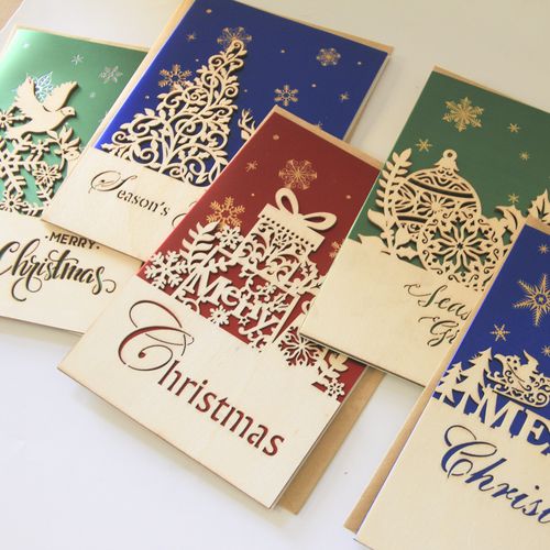 圣诞节贺卡片材质木质 卡纸 烫金贺卡含信封一张  贺卡一张 空白内