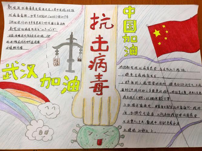 学生制作手抄报为武汉加油为中国加油.