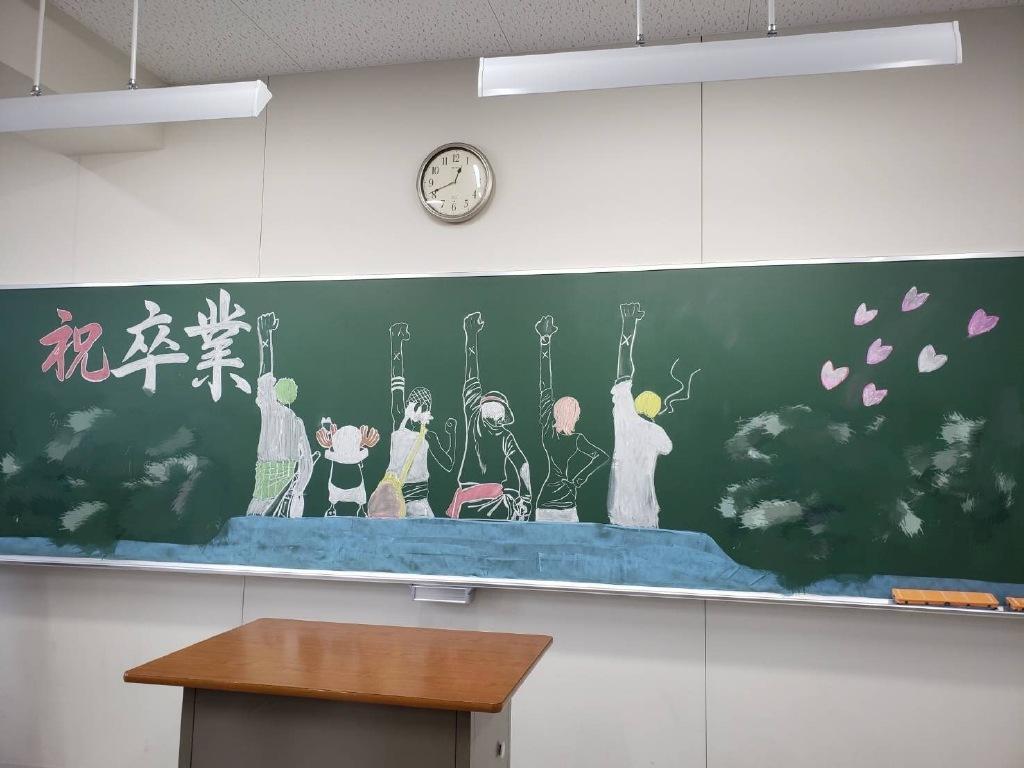 日本学生毕业季黑板报动漫元素满满真让人羡慕