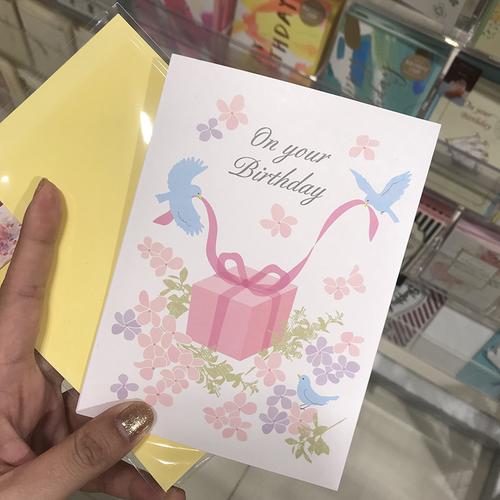 日本购回 创意浪漫清新唯美粉嫩蛋糕庆祝生日立体贺卡 送女友卡片送