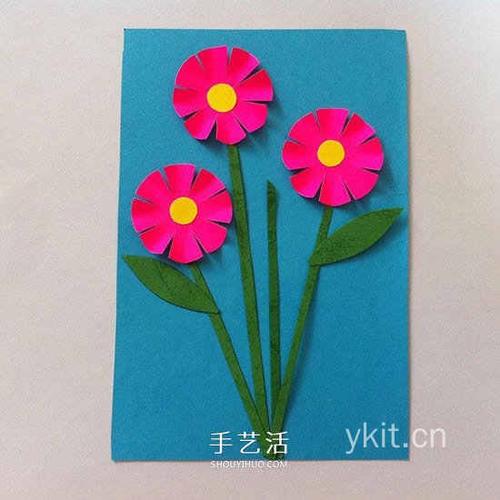 花贺卡diy卡纸做八瓣花的方法 手工制作立体花朵挂饰卡纸做八瓣花的