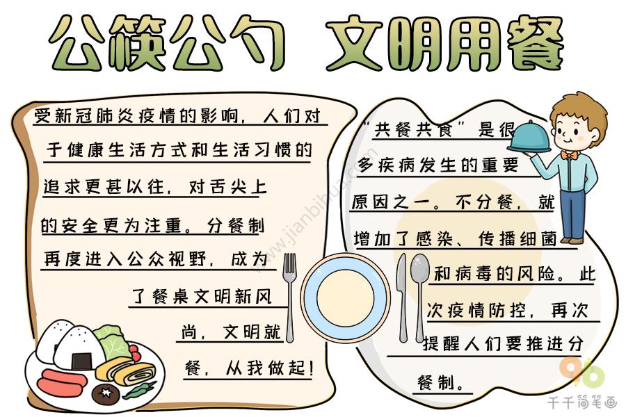 分餐制手抄报内容公筷公勺文明用餐手抄报素材1自觉遵守公共道德规范