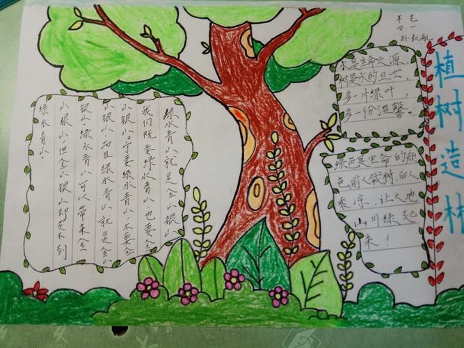 植树节手抄报画版面设计图大全三四年级的孩子们用手抄报的形式抒发