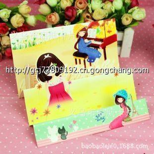 韩版创意三折小女孩贺卡批发 可爱卡通祝福小贺卡 小卡片 明信片