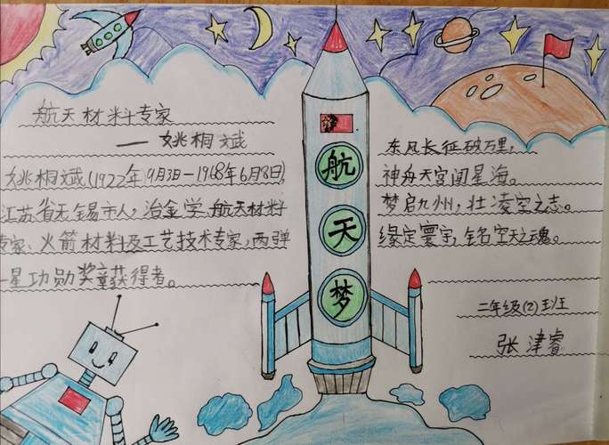 同学们为纪念航天英雄姚桐斌做的手抄报