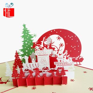 圣诞平安夜立体贺卡圣诞节创意卡片礼品卡礼物卡3d立体剪纸对折卡