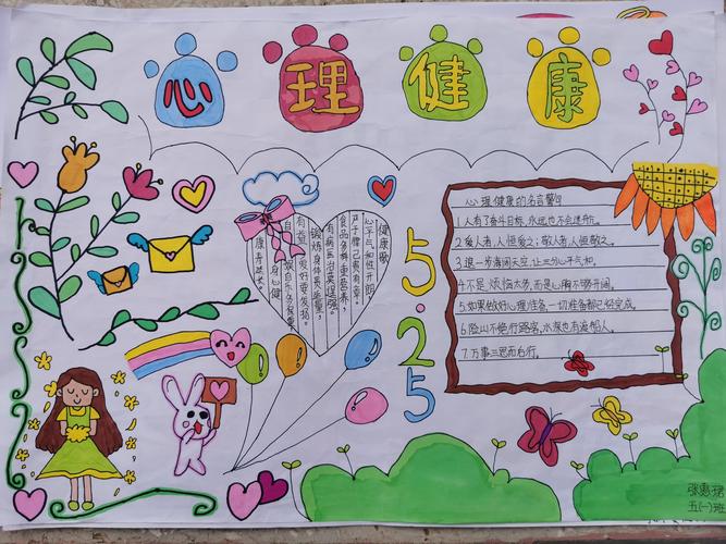 心理老师张凯丽组织四年级五年级学生学习如何制作心理健康手抄报