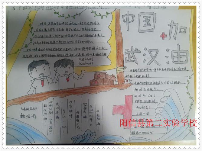 武汉加油--阳信县第二实验学校初中部学生手抄报