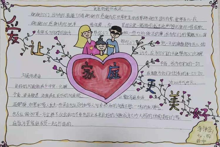 科尔沁河西实验初中七年4班第二期政治手抄报《爱让家庭更美好》