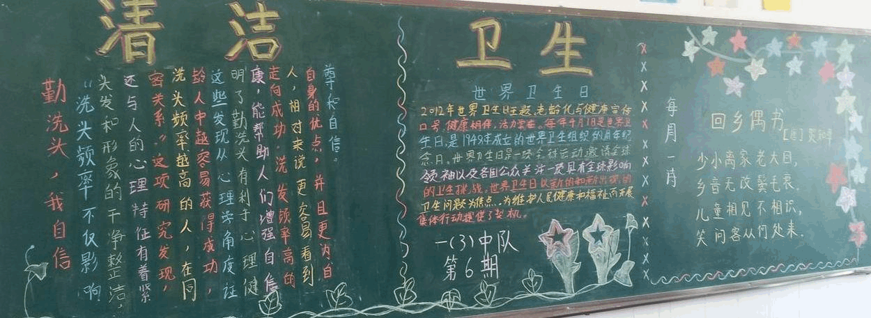 胜北小学各班卫生安全黑板报展示
