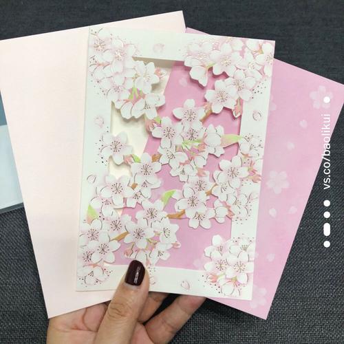 日本购日本制春天的樱花镂空烫金万用感谢生日结婚祝福贺卡卡片