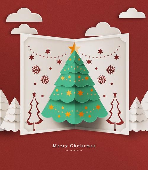 开合贺卡立体松树节日卡片圣诞节海报设计psdtid279t000588