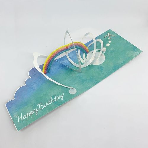 日本新款浪漫创意立体生日祝福贺卡蓝天云朵彩虹飞机白鸽手写卡片