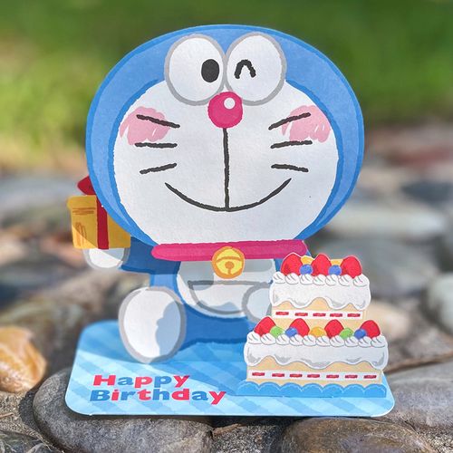 日本哆啦a梦趣味摇头立体卡可爱卡通机器猫生日礼物祝福留言贺卡