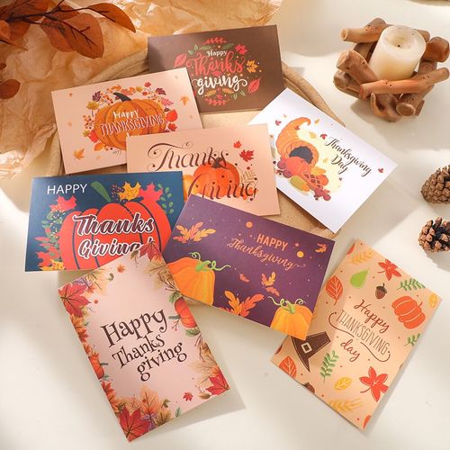 8张创意感恩节贺卡感谢母亲卡片thanksgivingday祝福留言带信封