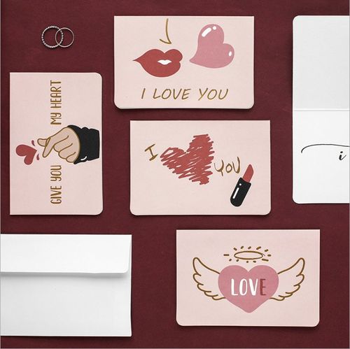 韩国粉色爱心情人节贺卡情侣比心表白贺卡带信封爱情小卡片