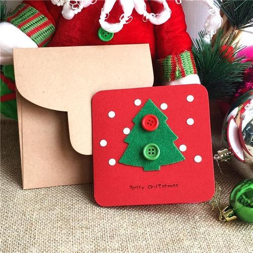 艾晴手贺 圣诞节手工贺卡 红色底雪花木扣树立体小卡片礼物盒留言