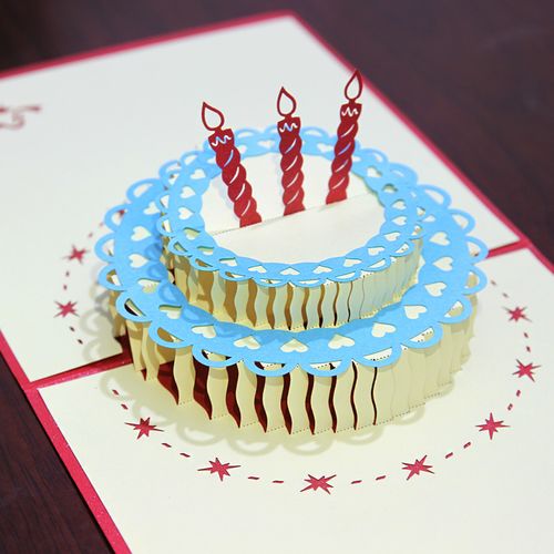 生日蛋糕贺卡3d手工贺卡diy创意立体新款员工生日商务纸雕贺卡片