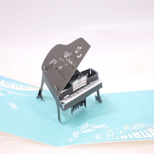 日本黑色钢琴立体生日贺卡钢琴家桌面摆件送宝贝手写祝福心意卡片