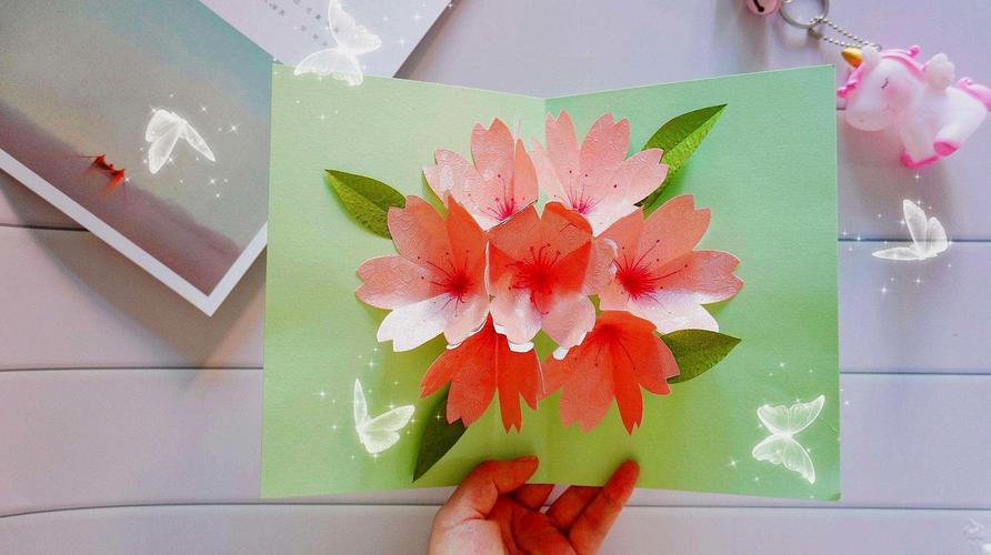 创意手工折纸贺卡打开有漂亮的爱心花朵简单易学有新意