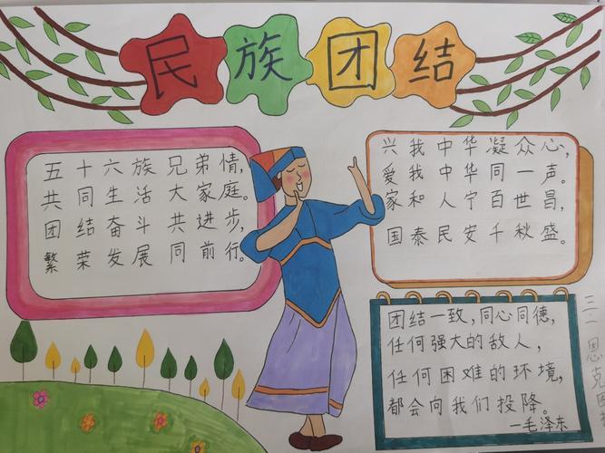 小学汉语组《民族团结一家亲》主题手抄报活动简单漂亮的民族团结手