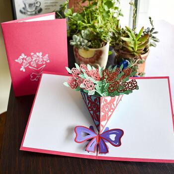 创意立体贺卡 毕业季礼物卡片教师节手工祝福卡片代写 玫瑰花束