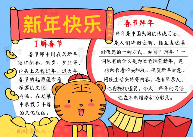 简单又漂亮的三款小学2022虎年春节手抄报模板含文字