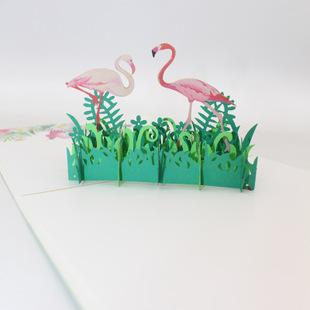 创意3d立体贺卡新款剪纸折纸生日节日动植物火烈鸟旅游景区纪念卡