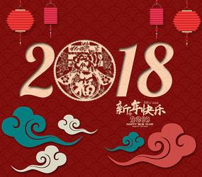 2018新年节日中国风贺卡素材年年有余2019信纸贺卡新春新年猪年红色