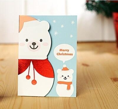 韩国进口doa可爱圣诞卡片贺卡|小熊母子|雪花