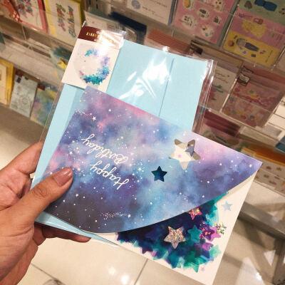 日本购 唯美pvc星星星空浪漫立体生日贺卡送男友女友闺蜜祝福卡片