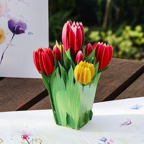 生日贺卡3d立体荷兰郁金香鲜花创意礼品手工送妈妈母亲节小卡片