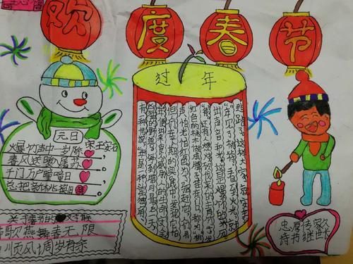 经过一个多小时的努力我精心制作了一副关于春节的手抄报.看