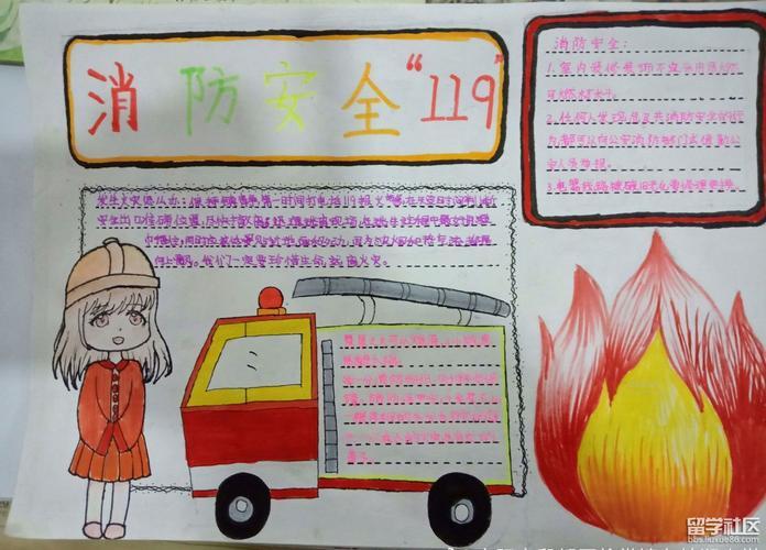 消防119的手抄报简单又漂亮关于消防安全逃生常识手抄报图片3消防安全