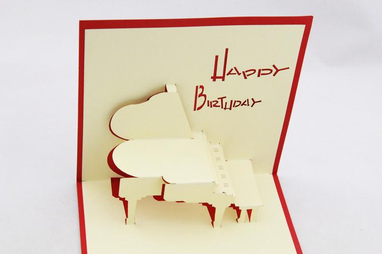 立方生活 钢琴立体贺卡创意镂空定制生日卡片